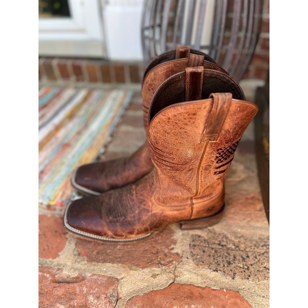 Ariat Men Circuit Patriot Western American Flag Boot Square Toe Sz 12D Weathered